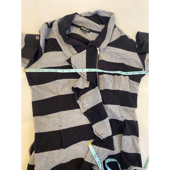 Allen B. Allen Schwartz Ponte Knit Stripe Zip Ruffle Cardigan EUC Sz Lg Cotton - Picture 10 of 13